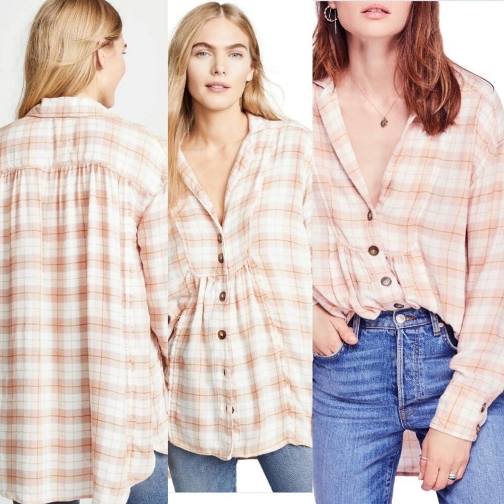 FREE PEOPLE ALL ABOUT THE FEELS PLAID BUTTON DOWN SIZE XS